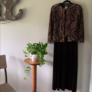 XSCAPE 4P formal dress brown copper embroidery